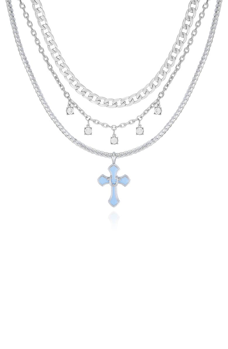 True Religion Enamel & Crystal Layered Chain Necklace, Main, color, 