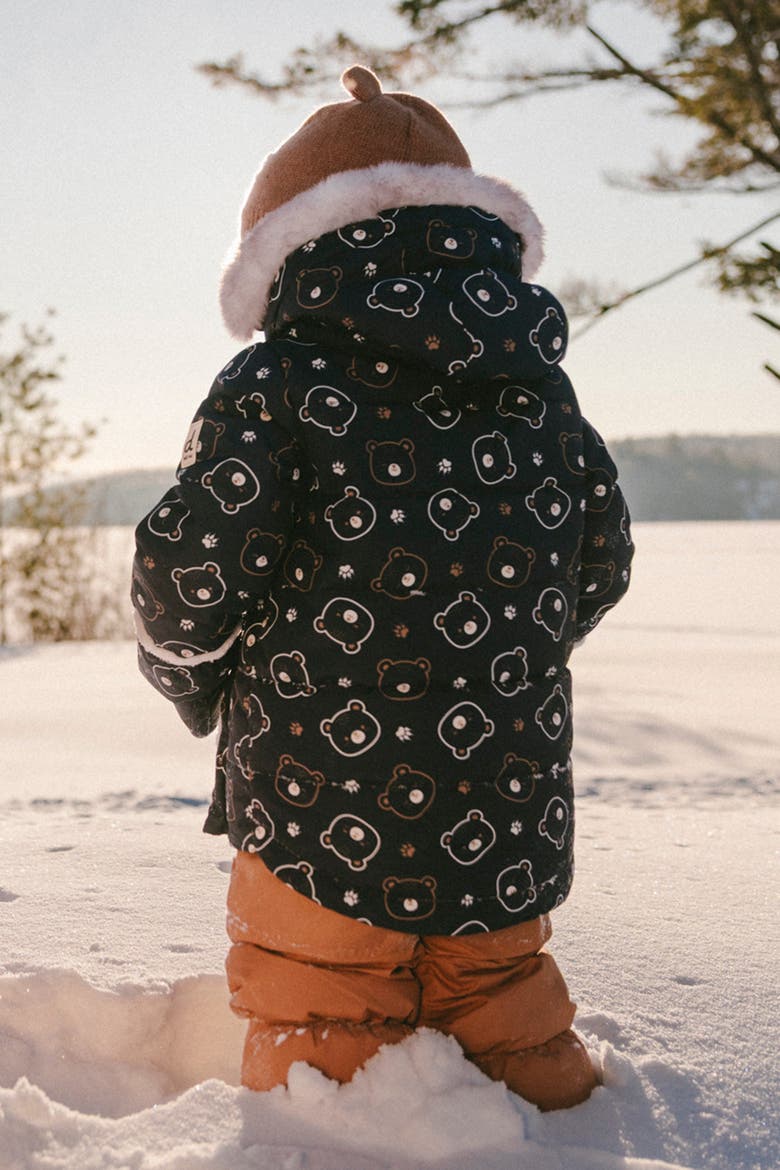 Teddy Bear Two Piece Coat Pants & Neckwarmer Snowsuit, Alternate, color, Blue Printed Teddy Bears