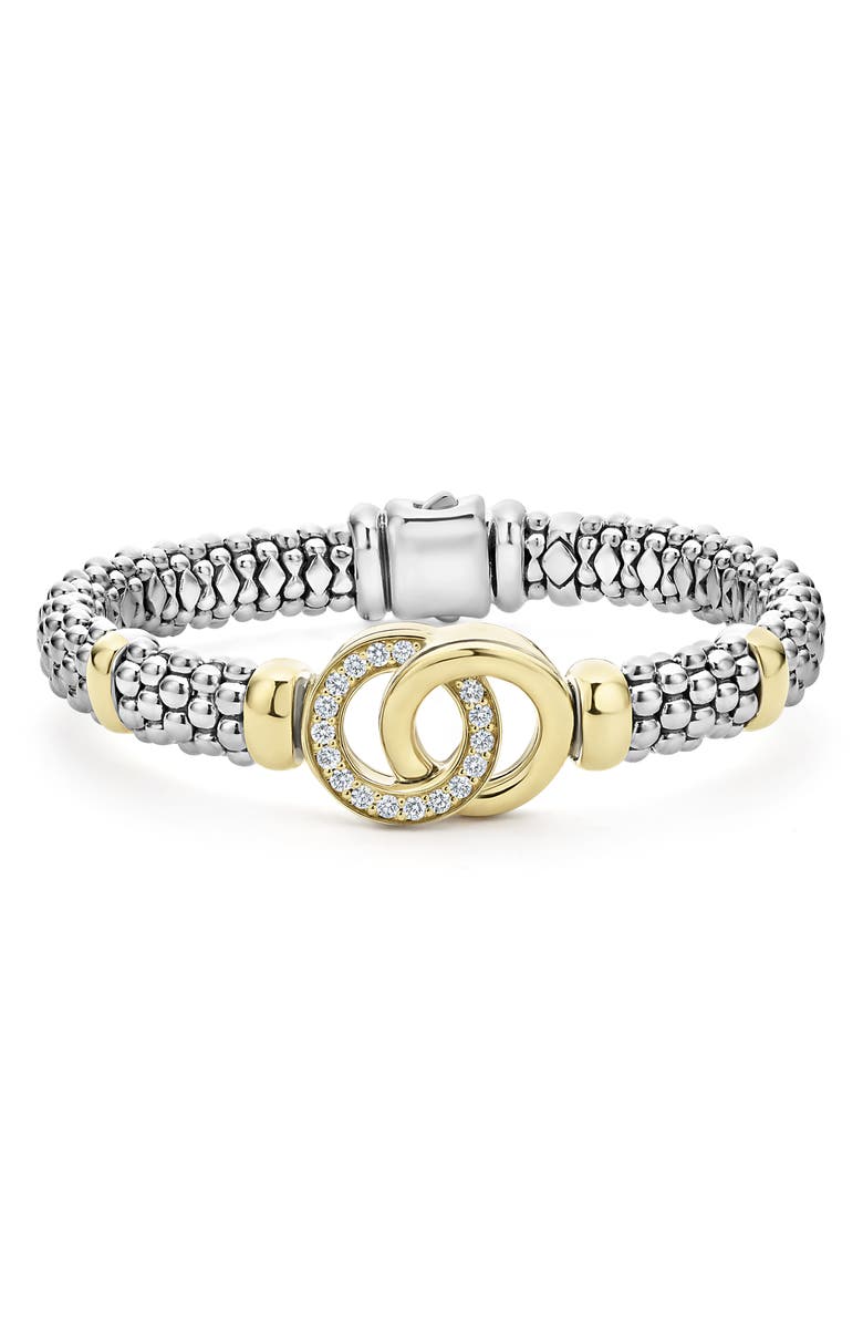 LAGOS Signature Caviar Diamond Interlock Rope Bracelet, 9mm, Main, color, Silver/ Gold
