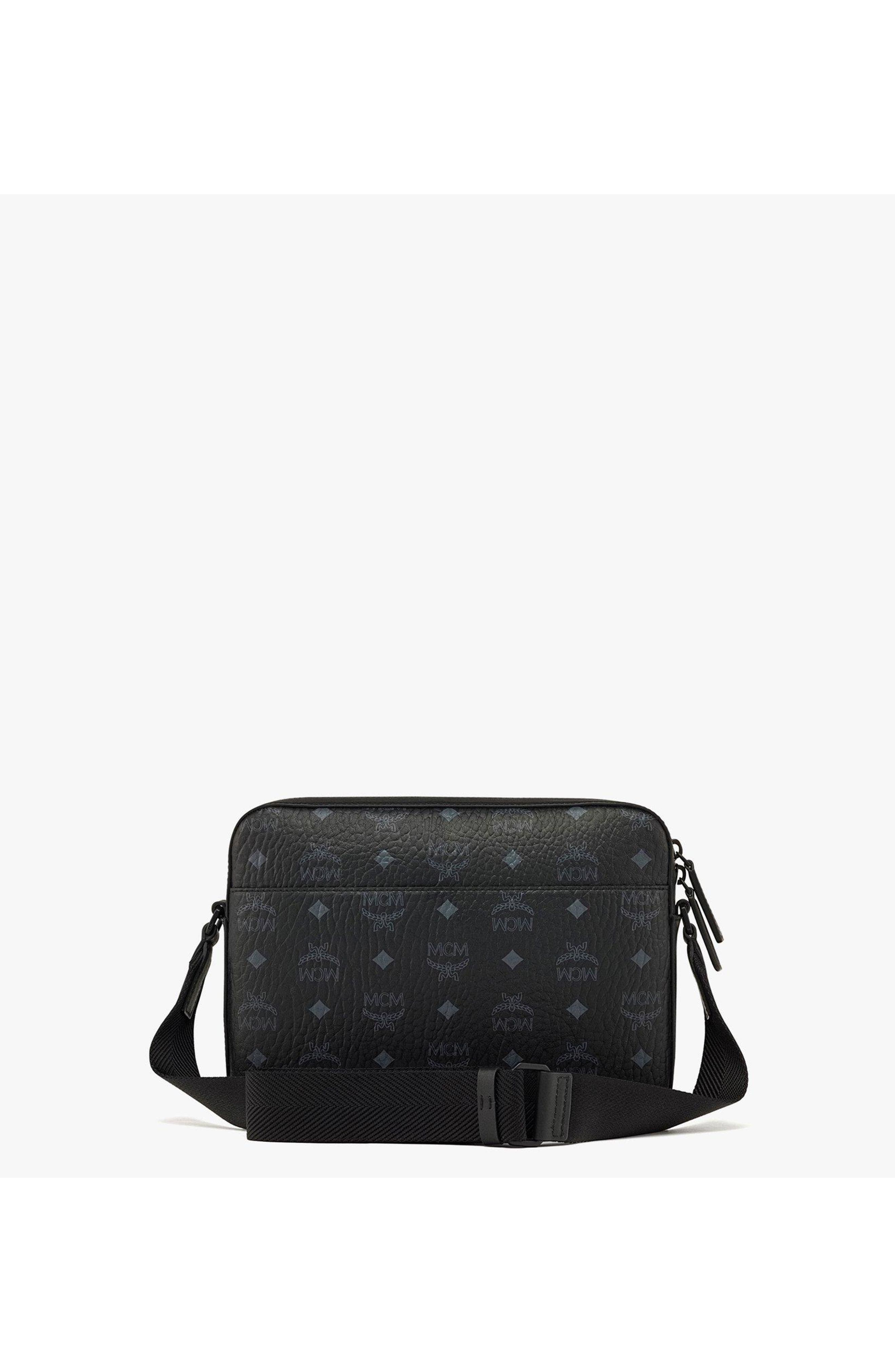 MCM Aren Messenger Bag in Visetos, Alternate, color, Black