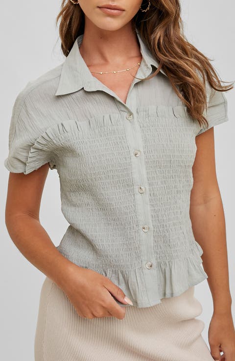 Button Front Shirred Top