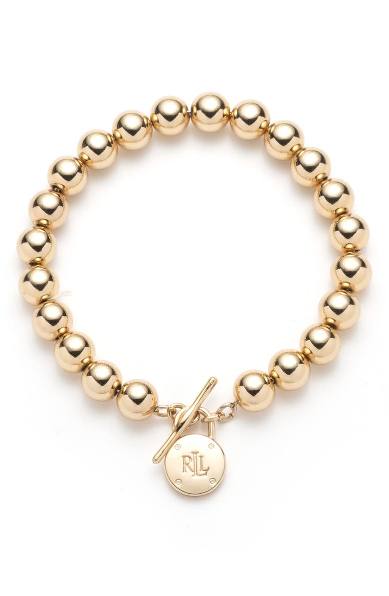 Lauren Ralph Lauren Padlock Beaded Toggle Bracelet, Main, color, Gold
