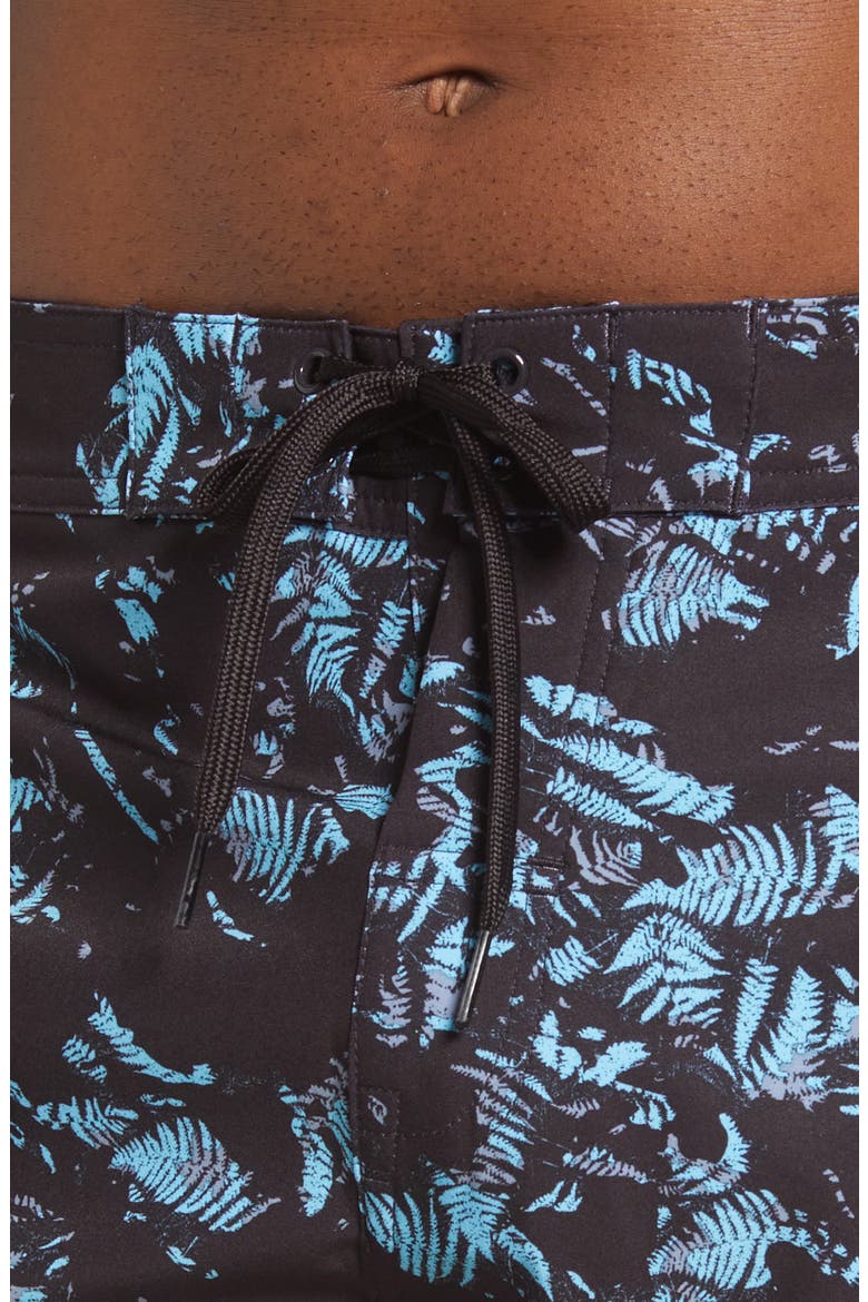 Men's Inaminit Leaf Print Swim Trunks, Alternate, color, BLACK
