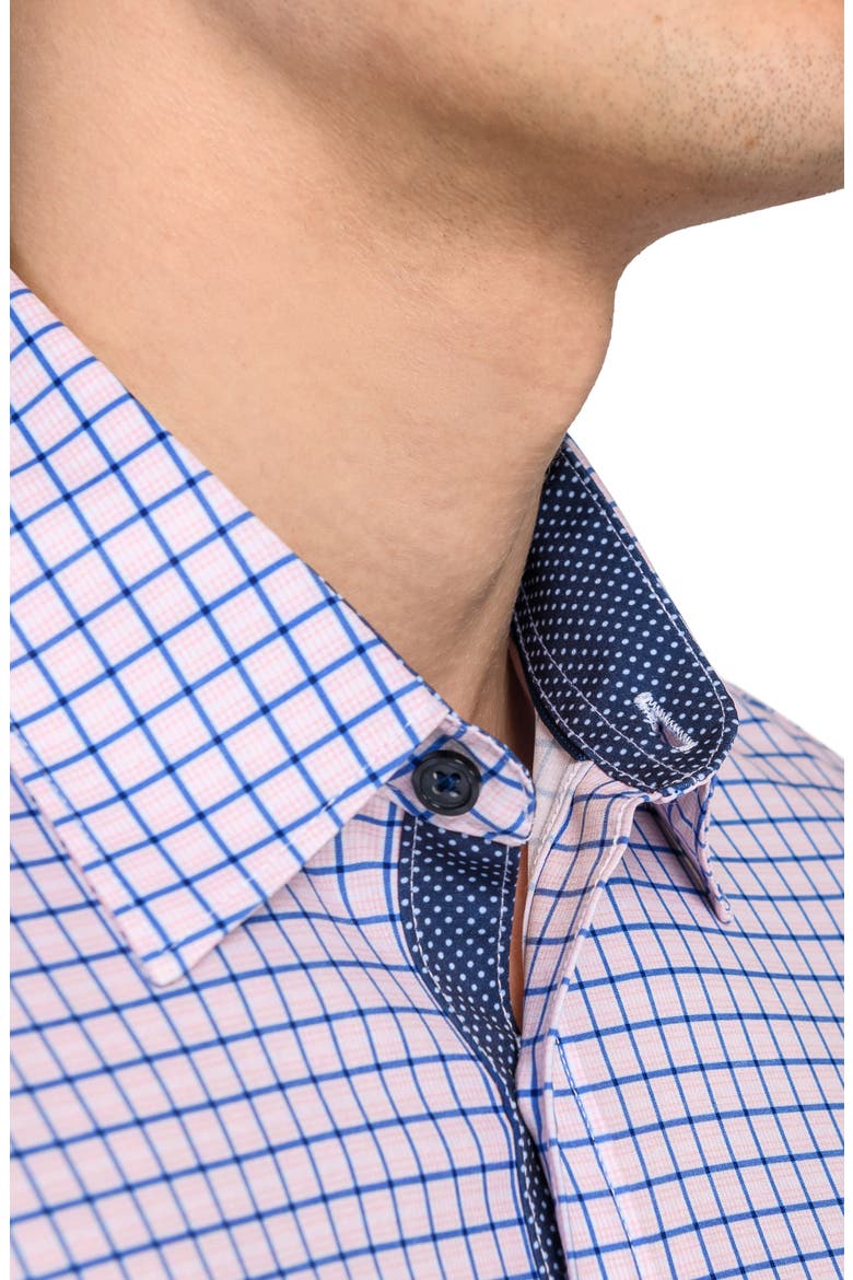 Grid Print Stretch Dress Shirt, Alternate, color, ORANGE/ BLUE