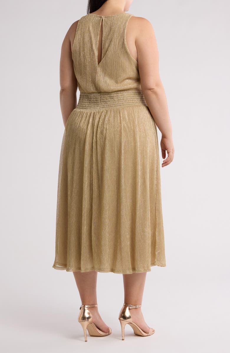 Marina Smocked Waist Midi Cocktail Dress, Alternate, color, Gold