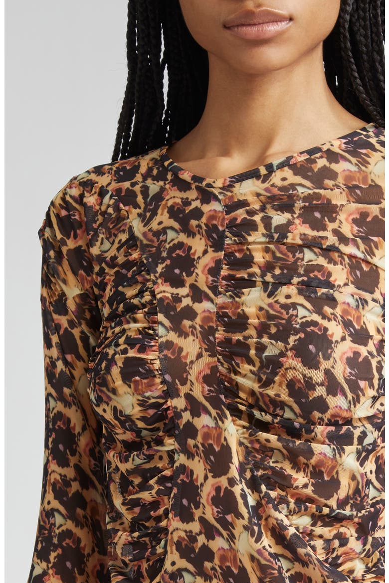 Serpentine Leopard Floral Long Sleeve Mesh Top, Alternate, color, LEOPARD PEONY