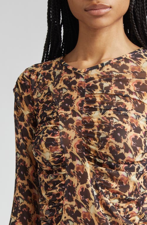 Collina Strada Serpentine Leopard Floral Long Sleeve Mesh Top In Brown