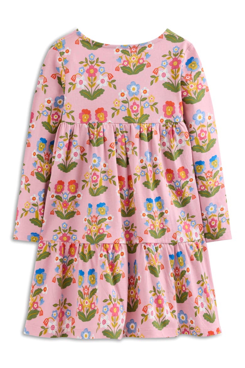 Kids' Floral Long Sleeve Tiered Cotton Jersey Dress, Alternate, color, PINK WOODBLOCK