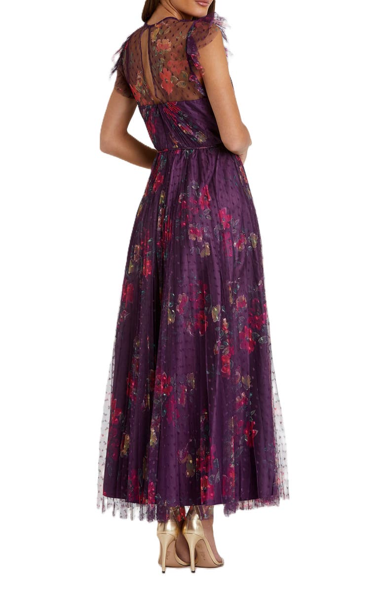 Mac Duggal Floral Flutter Sleeve Midi Dress, Alternate, color, Plum Multi