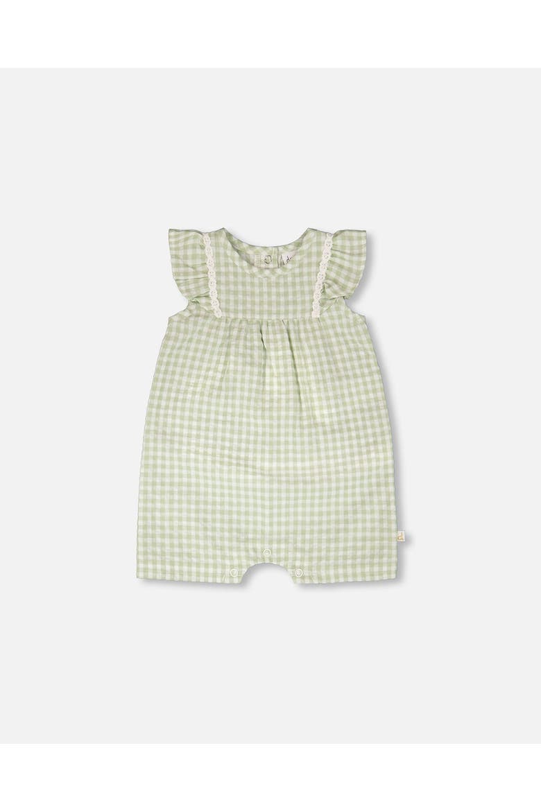 Sleeveless Flutter Ruffles Gingham Romper, Main, color, Green Gingham
