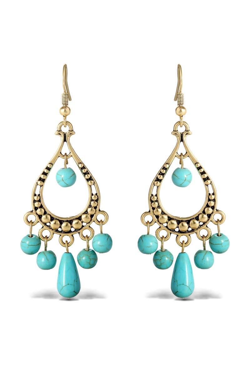 Women's Turquoise Bead Chandelier Earrings, Main, color, Gold, turquoise