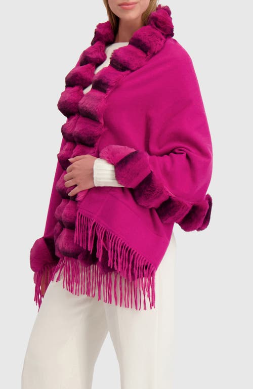 Lyla Grant Cashmere & Wool Blend Cape With Fur-free Chinchilla (faux Fur) Trim) In Pink