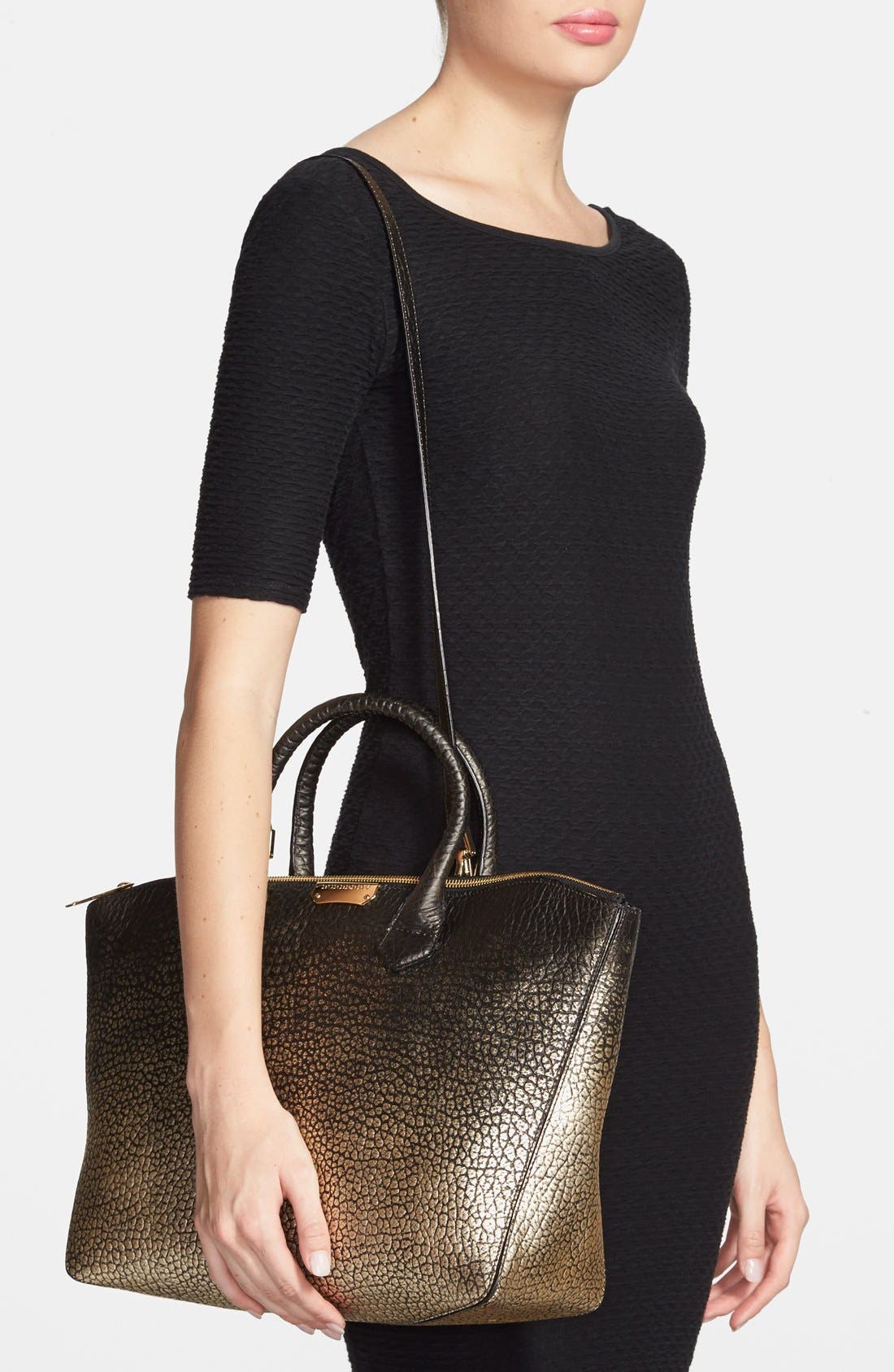 'Medium Dewsbury' Metallic Tote, Alternate, color, BLACK