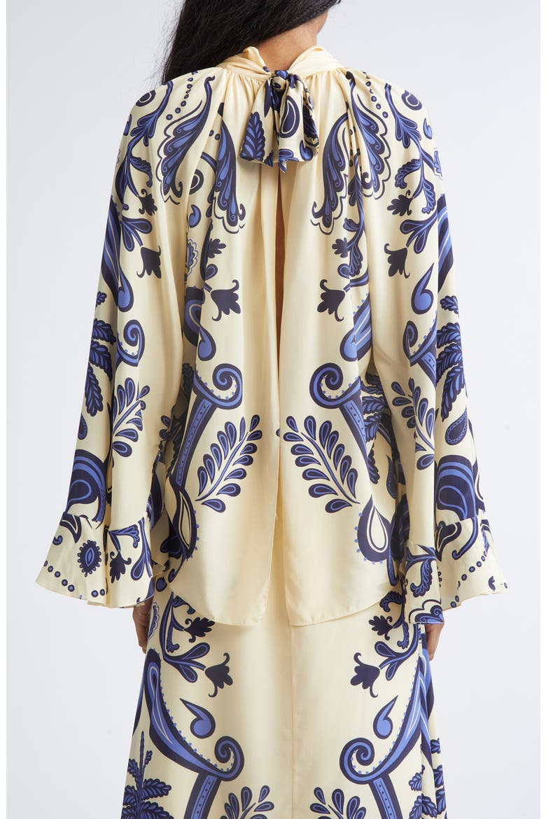 Ritmo Sol Floral Paisley Silk Crêpe de Chine Top, Alternate, color, ECRU / NAVY