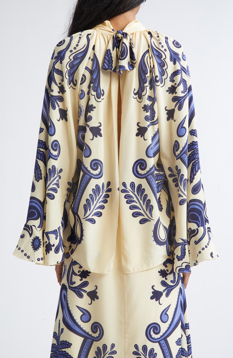 Johanna Ortiz Ritmo Sol Floral Paisley Silk Crêpe de Chine Top, Alternate, color, Ecru / Navy