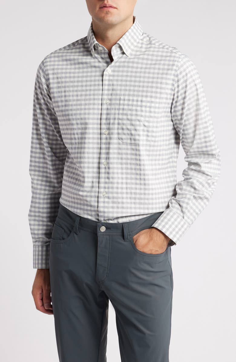 Scott Barber Mélange Check Stretch Button-Down Shirt, Main, color, 