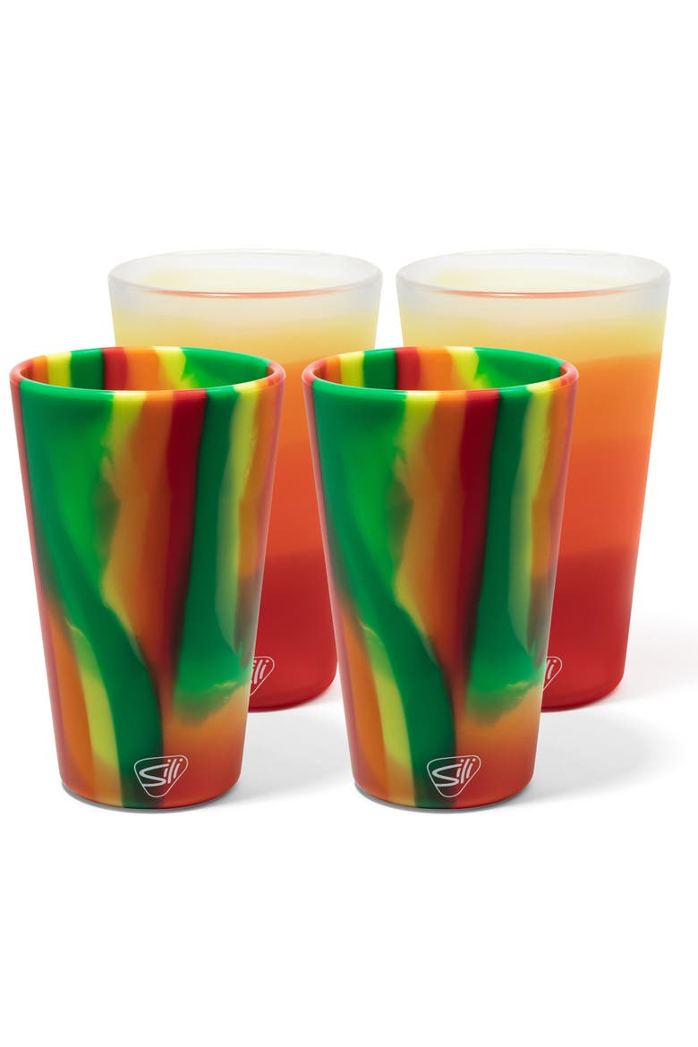 Pint Glasses 4 Pk 2 Marigold & 2 Habiscus, Main, color, Multicolored