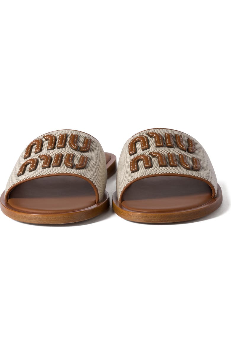 Miu Miu Logo Canvas Slide Sandal, Alternate, color, Naturale/ Brandy