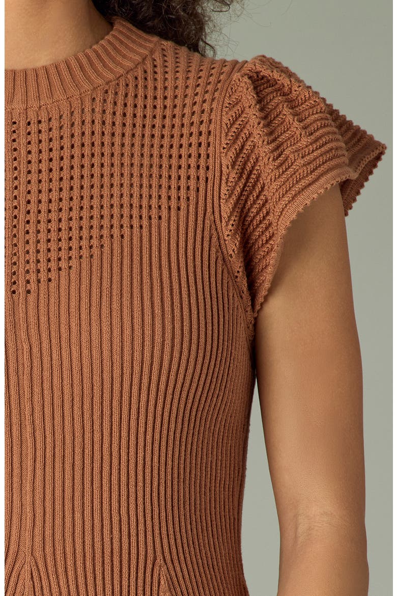 Flutter Sleeve Rib Top, Alternate, color, PECAN