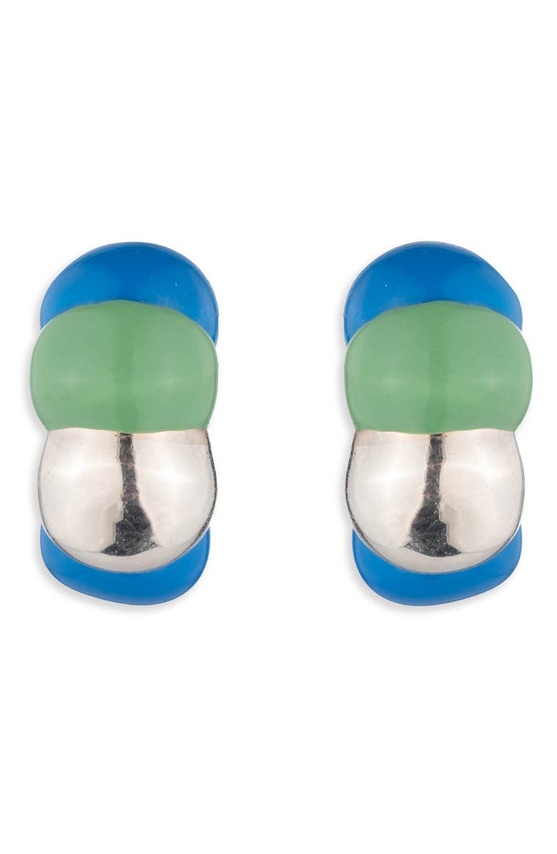 Sterling King Bellmar Hoop Earrings, Main, color, Silver/ Blue