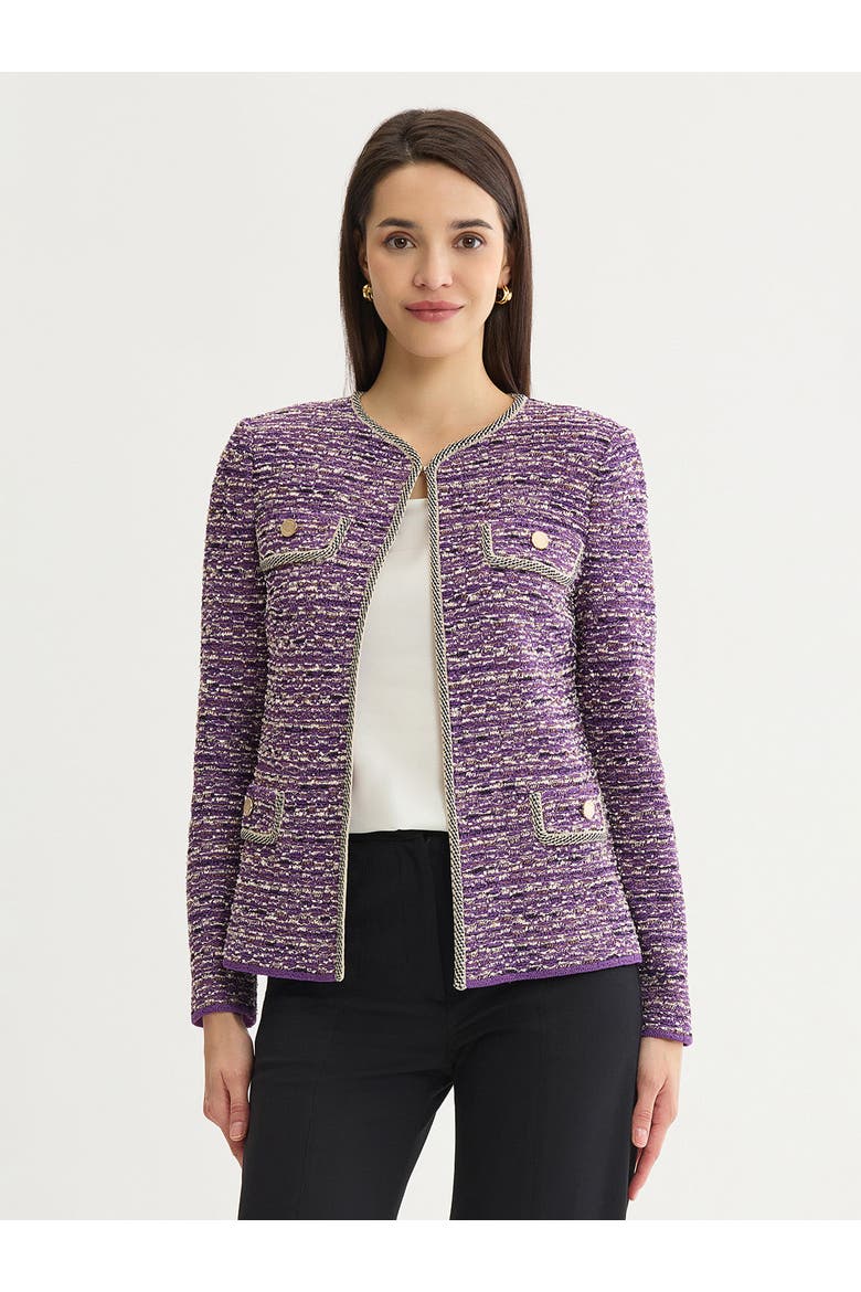 Relaxed Lurex Eyelash Ribbon Knit Jacket, Main, color, Fresh Purple/Biscotti