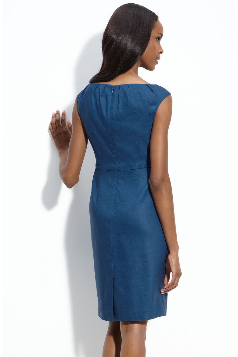 Pleat Neck Linen Blend Sheath Dress, Alternate, color, ADMIRAL
