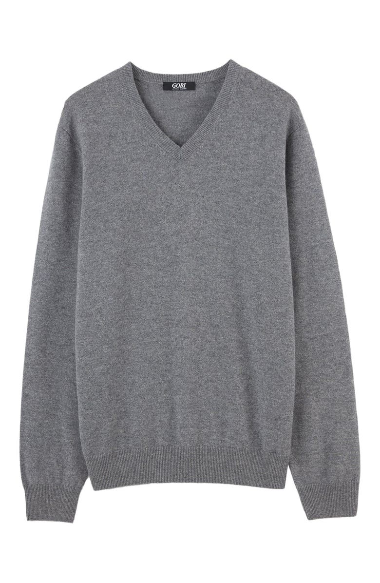 Gobi Cashmere Essential V-Neck Cashmere Sweater, Alternate, color, Dim Gray