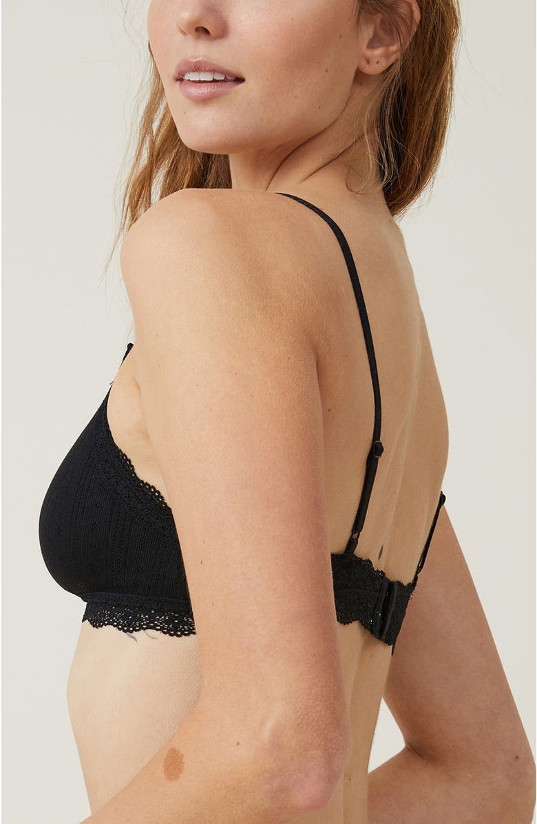 COTTON ON BODY Women's Organic Cotton Lace Triangle Padded Bralette, Alternate, color, Black