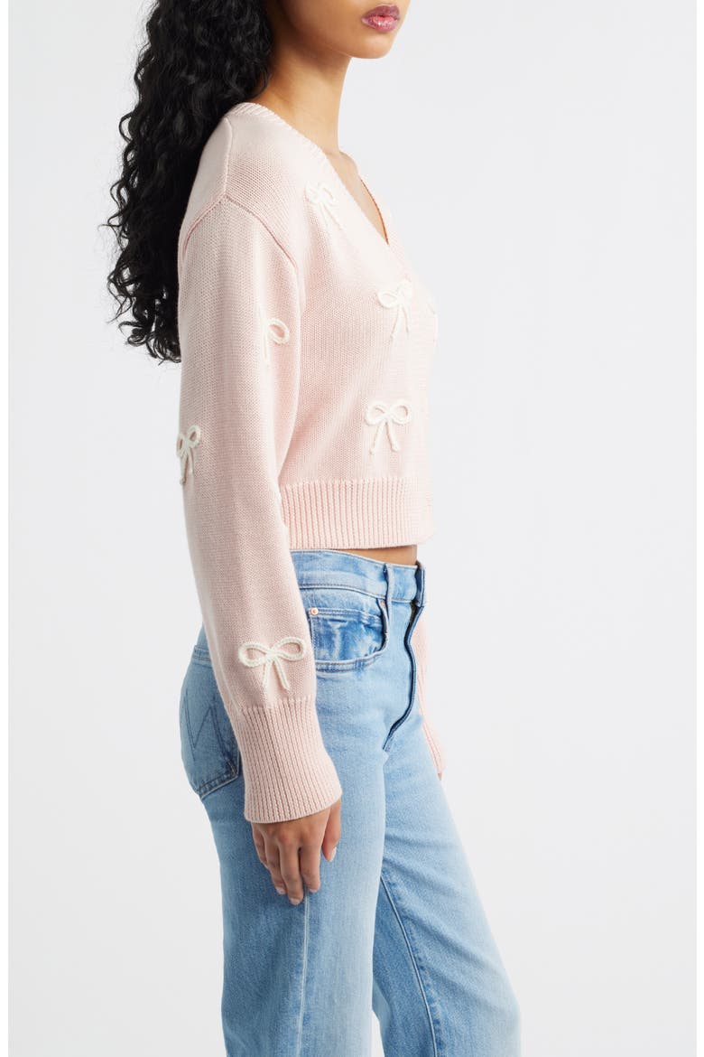 Francette Bow Cotton & Wool Cardigan, Alternate, color, PETAL MERINGUE