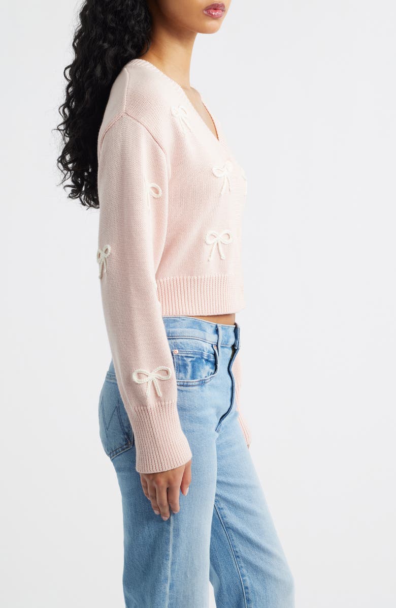 LoveShackFancy Francette Bow Cotton & Wool Cardigan, Alternate, color, Petal Meringue