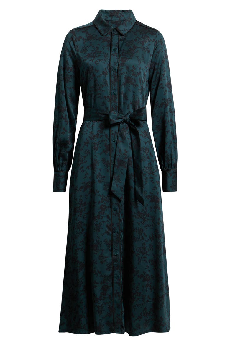 Long Sleeve Belted Midi Shirtdress, Main, color, GREEN BLUE DELANIE FLORAL