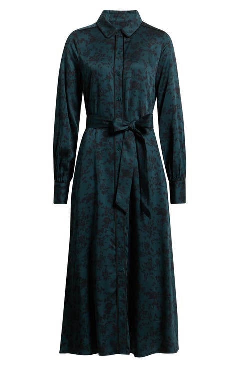 Long Sleeve Belted Midi Shirtdress