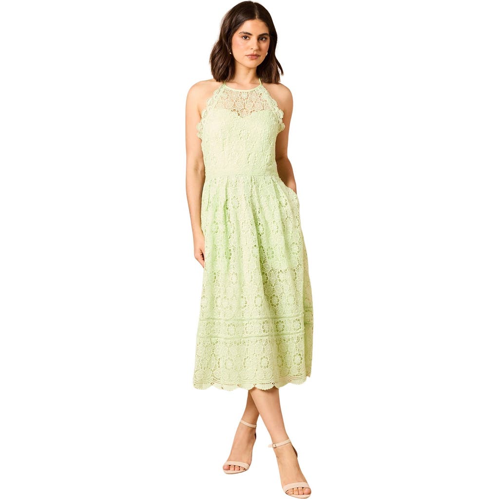 Oasis Lace Detail Halterneck Midi Dress In Green