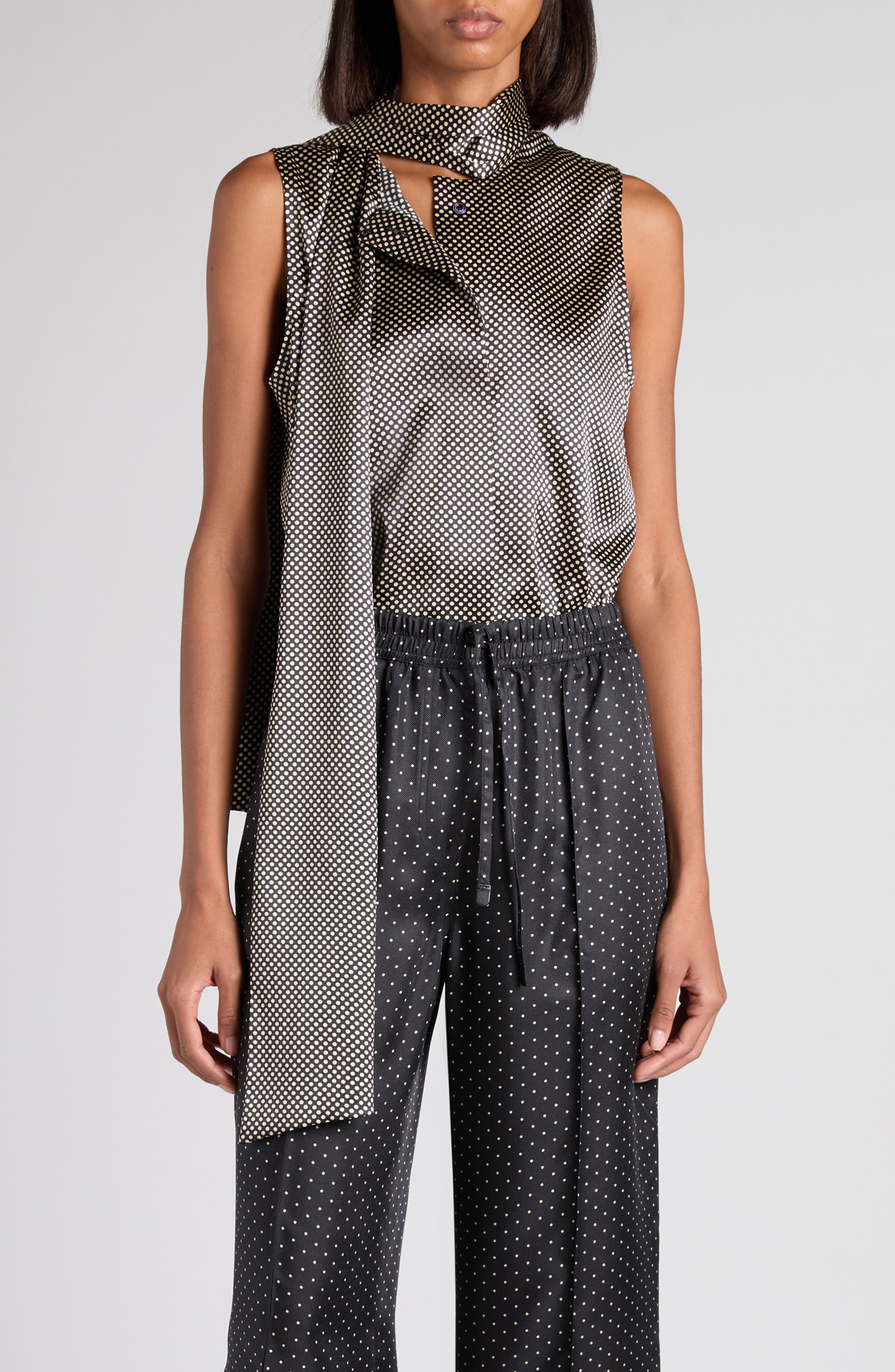 Sleeveless Lavalliere Stretch Silk Satin Top