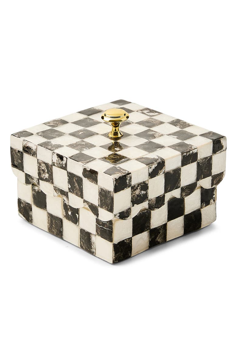 MACKENZIE CHILDS Courtly Check Capiz Scalloped Box, Main, color, Black