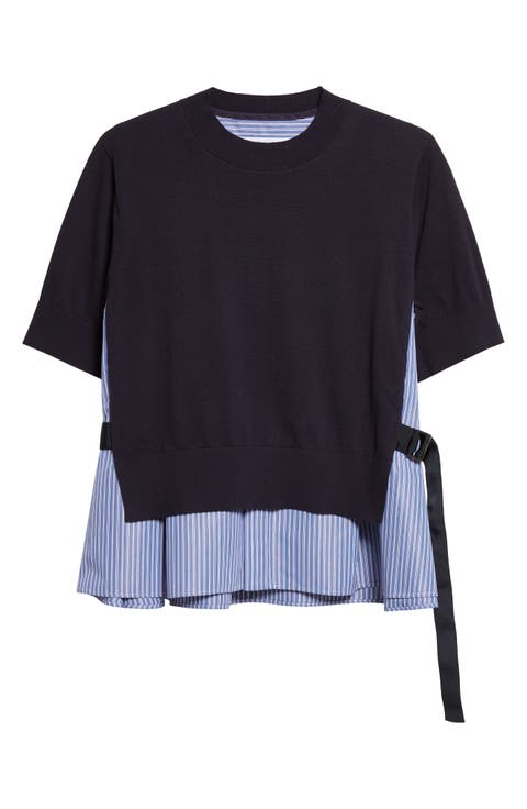 Mixed Media Poplin & Knit Sweater