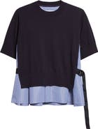 Sacai Mixed Media Poplin & Knit Sweater