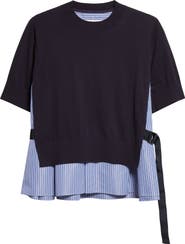 Sacai Mixed Media Poplin & Knit Sweater