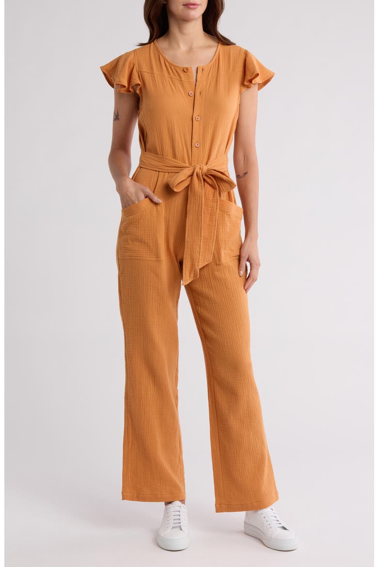 Cotton Flutter Sleeve Jumpsuit, Main, color, GINGER