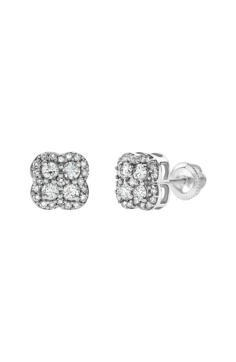 LuvMyJewelry Clover 14K Gold Diamond Stud Earrings - 0.5ct., Main, color, 14K White Gold