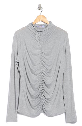 Renee C Mock Neck Ruched Knit Top In Gray