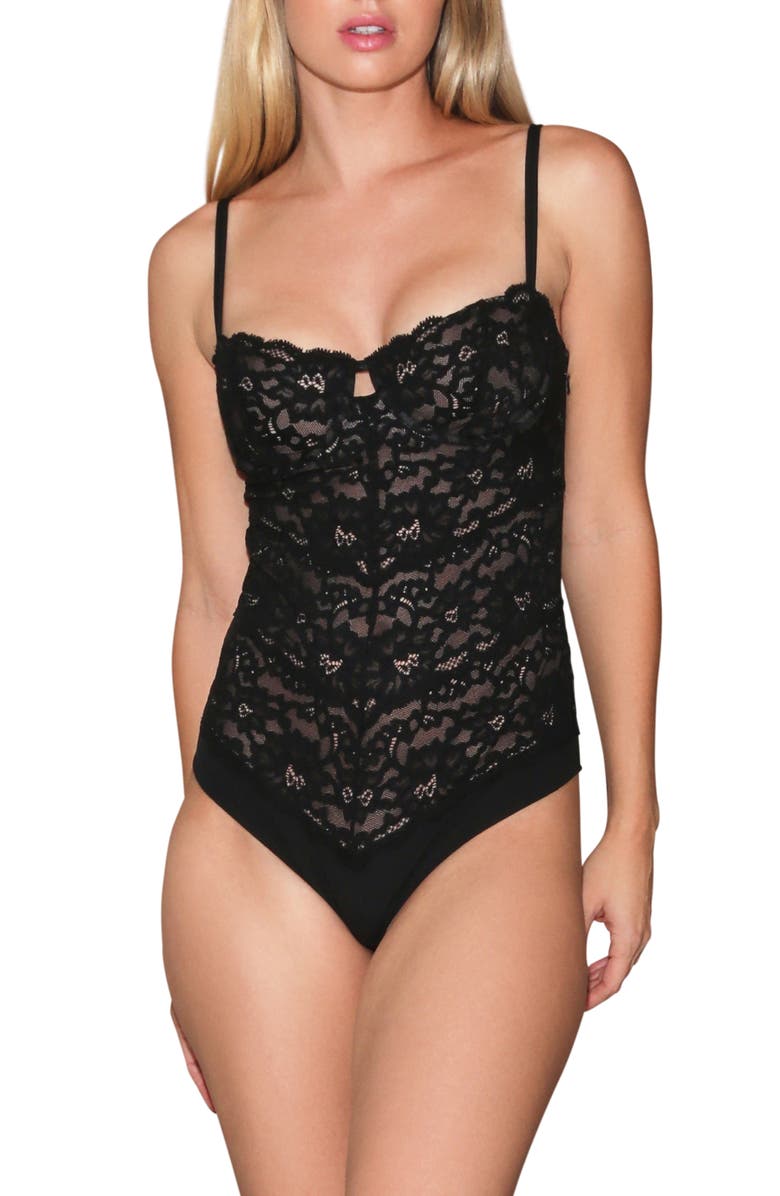 Fleur Du Mal Lace Balconette Bodysuit, Main, color, Black