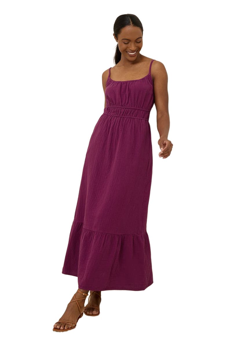 Pact Organic Cotton Coastal Double Gauze Cami Maxi Dress, Alternate, color, Sangria