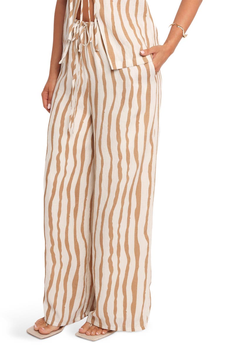 Petal & Pup Marmo Stripe Wide Leg Cotton Blend Drawstring Pants, Alternate, color, Tan Stripe
