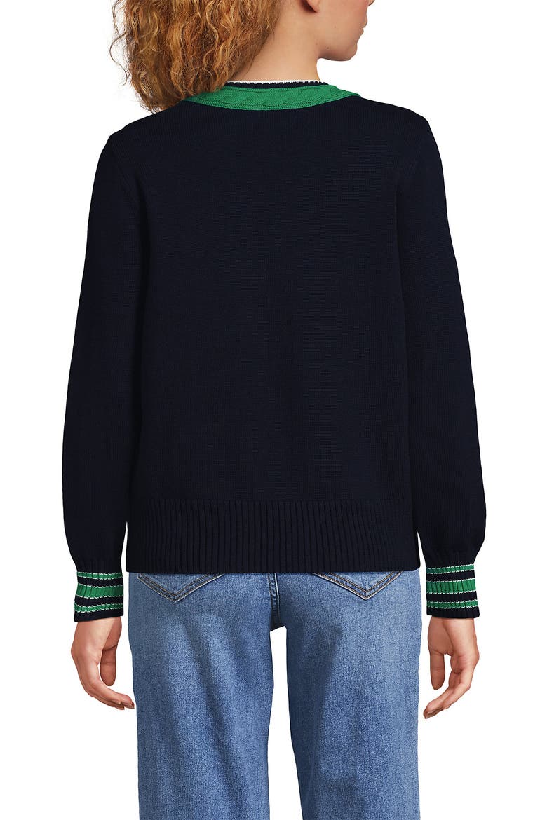 Drifter Set in Sleeve Vneck Sweater, Alternate, color, Navy/Clover Tipping
