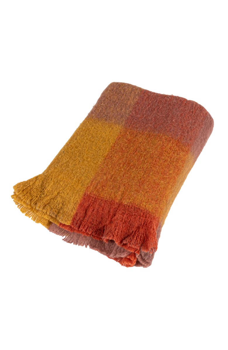 Storied Home Patterned Wool and Acrylic Ruffled Throw Blanket, Main, color, Orange