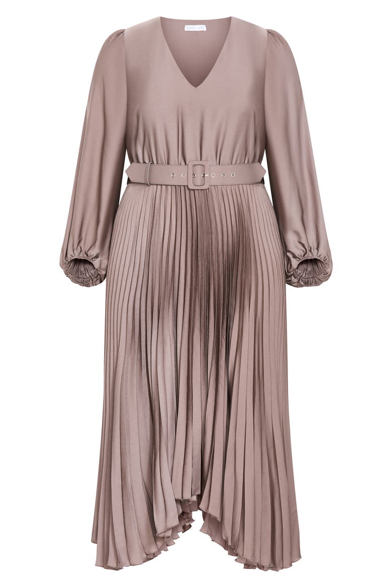 Amara Accordion Pleat Sateen Dress, Alternate, color, MINK