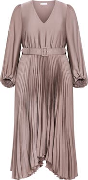 City Chic Amara Accordion Pleat Sateen Dress