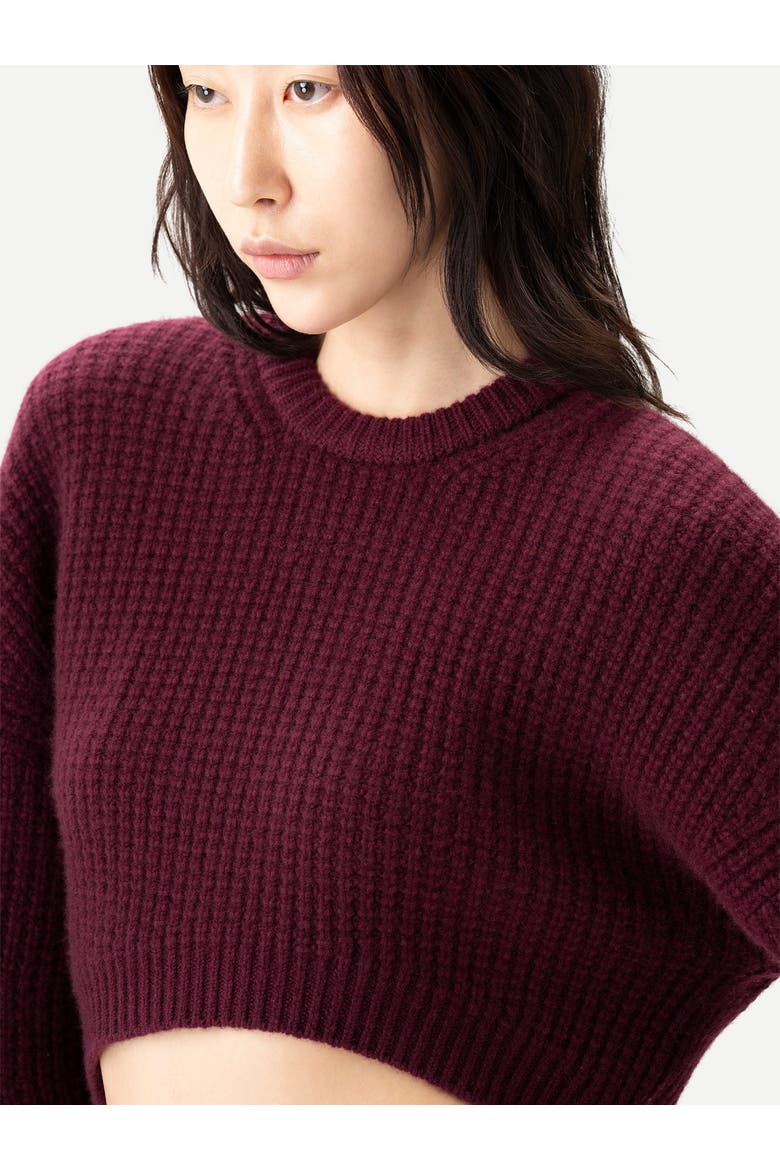 Oval-Sleeve Cropped Cashmere Sweater, Alternate, color, burgundy