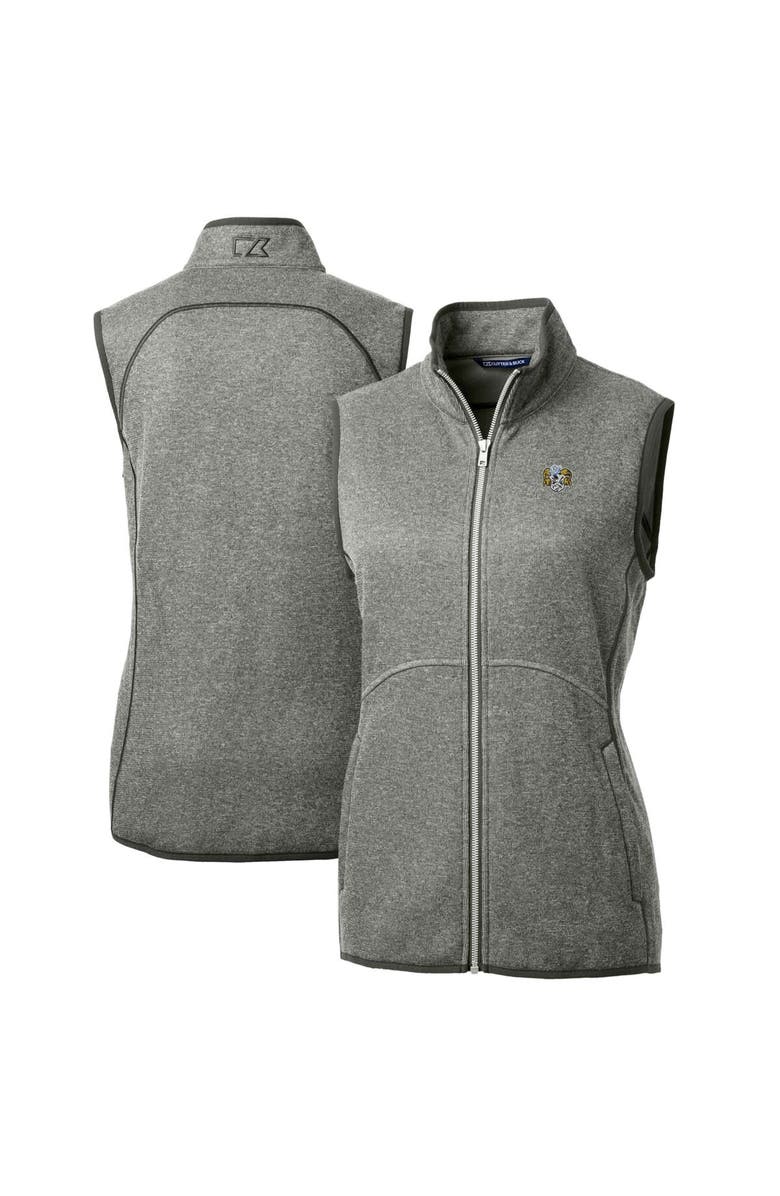 Cutter & Buck Women's Cutter & Buck  Heather Gray North Carolina Tar Heels Mainsail Sweater-Knit Full-Zip Vest, Main, color, 